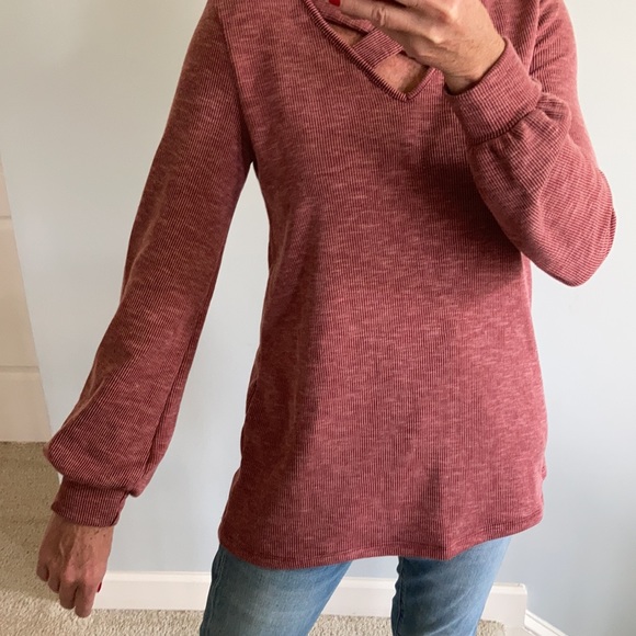 Burgundy, Ribbed Long Sleeve Tunic Top - Picture 7 of 10
